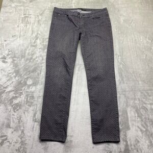 Prana Womens Jeans Herringbone Pattern Dark Wash Straight Leg Sz 10 Fits 32"